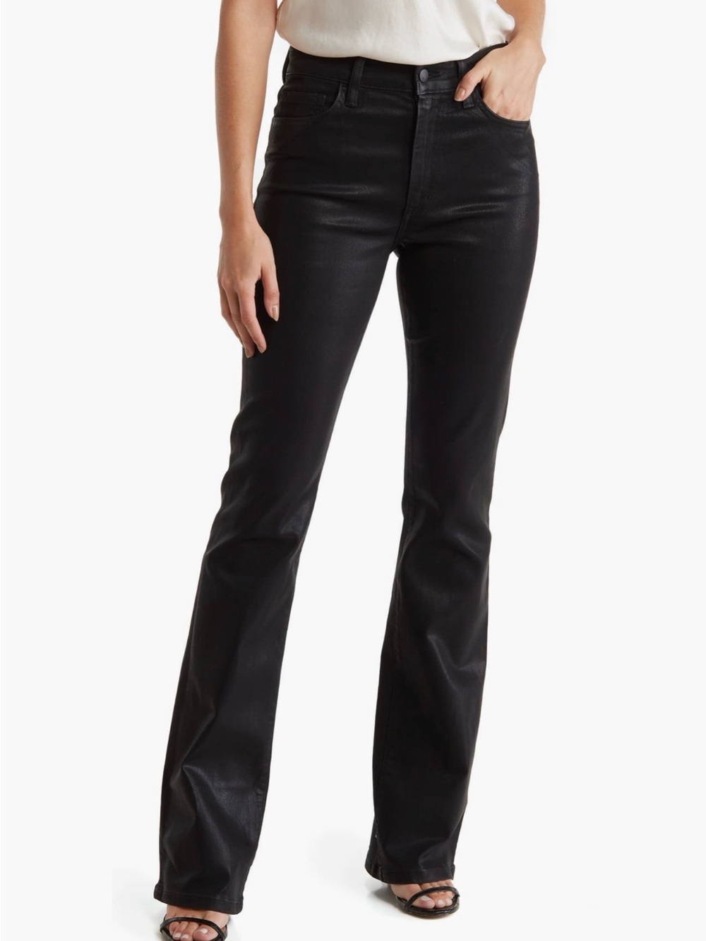 Joe's Jeans High Rise Coated Black Wide Leg Jeans, Size 28